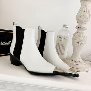Silver Pointed Toe Statement Ankle Boots - White, Black - Shop Above Standard