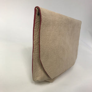 Embossed Nude Leather Purse Clutch Bag with Red Contrast Trim - Shop Above Standard