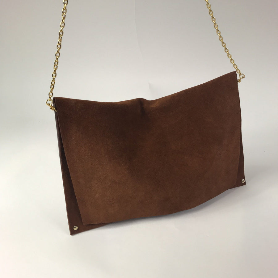 Maple Brown Leather Crossbody Purse with Gold Chain Strap - Shop Above Standard