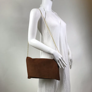 Maple Brown Leather Crossbody Purse with Gold Chain Strap - Shop Above Standard