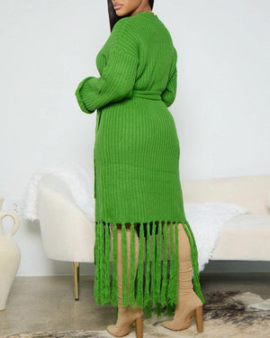 Maxi Tassel Knit Cardigan in Green - Shop Above Standard