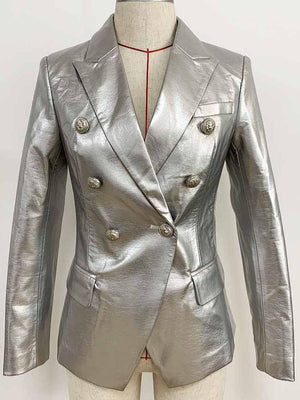 Mock Leather Blazer with Gold Lion Button - Shop Above Standard