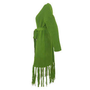 Maxi Tassel Knit Cardigan in Green - Shop Above Standard