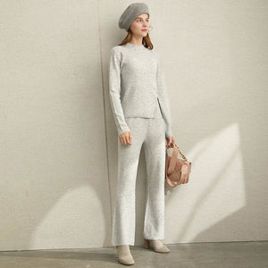 Wool Blend Sweater Set in Camel in Light Grey - Shop Above Standard