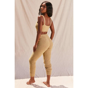 Fluffy 2 Piece Lounge Pant Set in Sand Stone - Shop Above Standard