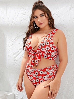 Red Floral High Waist Bikini Plus Size Swimsuit - Shop Above Standard