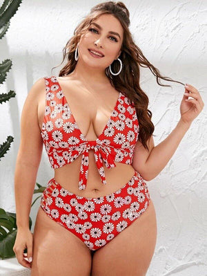 Red Floral High Waist Bikini Plus Size Swimsuit - Shop Above Standard