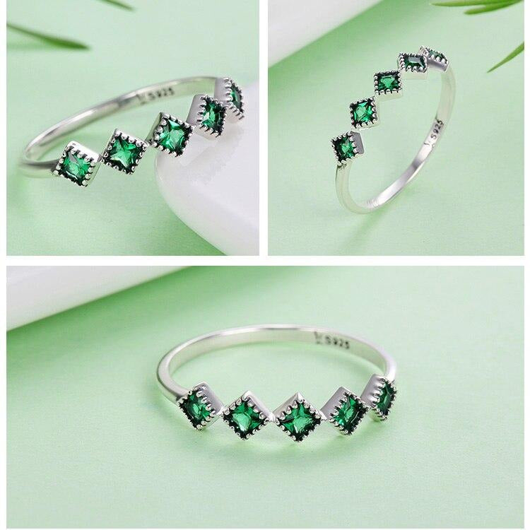 Diamond Green Emerald With Sterling Silver Stackable Ring - Shop Above Standard