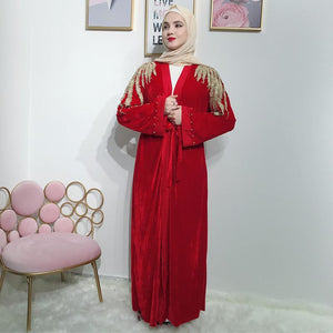 Red Velvet Beaded Abaya - Shop Above Standard