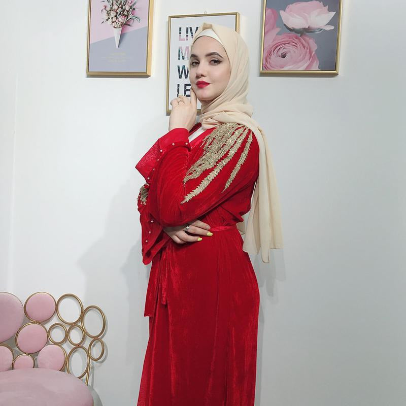 Red Velvet Beaded Abaya - Shop Above Standard